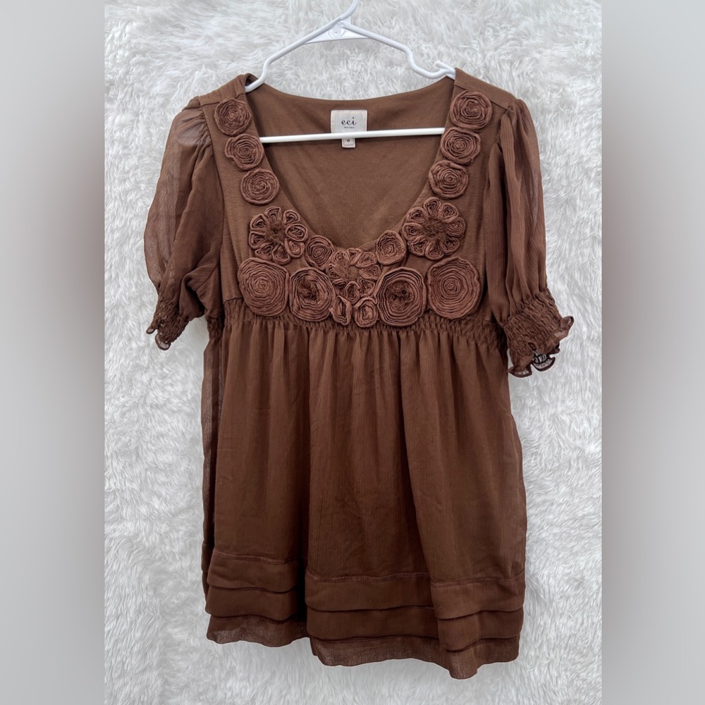 ECI New York Babydoll Sheer Black Blouse Size XL